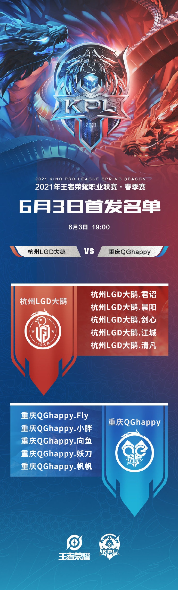 KPL季后赛开打首发公布QG能否再次开启连胜LGD晨阳为胜负手